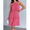 ZESICA Women’s 2026 Summer Halter Dresses Sleeveless Ruffle Tiered Layered Chiffon Pleated A Line Swing Mini Dress(Hot Pink)