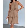 ZESICA Women’s 2026 Summer Halter Dresses Sleeveless Ruffle Tiered Layered Chiffon Pleated A Line Swing Mini Dress(Khaki)