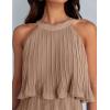ZESICA Women’s 2026 Summer Halter Dresses Sleeveless Ruffle Tiered Layered Chiffon Pleated A Line Swing Mini Dress(Khaki)