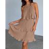 ZESICA Women’s 2026 Summer Halter Dresses Sleeveless Ruffle Tiered Layered Chiffon Pleated A Line Swing Mini Dress(Khaki)