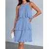 ZESICA Women’s 2026 Summer Halter Dresses Sleeveless Ruffle Tiered Layered Chiffon Pleated A Line Swing Mini Dress(Light Blue)