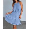 ZESICA Women’s 2026 Summer Halter Dresses Sleeveless Ruffle Tiered Layered Chiffon Pleated A Line Swing Mini Dress(Light Blue)