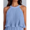 ZESICA Women’s 2026 Summer Halter Dresses Sleeveless Ruffle Tiered Layered Chiffon Pleated A Line Swing Mini Dress(Light Blue)