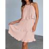 ZESICA Women’s 2026 Summer Halter Dresses Sleeveless Ruffle Tiered Layered Chiffon Pleated A Line Swing Mini Dress(Pink)