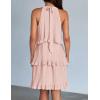 ZESICA Women’s 2026 Summer Halter Dresses Sleeveless Ruffle Tiered Layered Chiffon Pleated A Line Swing Mini Dress(Pink)