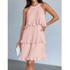 ZESICA Women’s 2026 Summer Halter Dresses Sleeveless Ruffle Tiered Layered Chiffon Pleated A Line Swing Mini Dress(Pink)