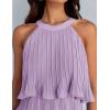 ZESICA Women’s 2026 Summer Halter Dresses Sleeveless Ruffle Tiered Layered Chiffon Pleated A Line Swing Mini Dress(Purple)