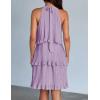 ZESICA Women’s 2026 Summer Halter Dresses Sleeveless Ruffle Tiered Layered Chiffon Pleated A Line Swing Mini Dress(Purple)