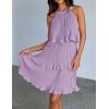 ZESICA Women’s 2026 Summer Halter Dresses Sleeveless Ruffle Tiered Layered Chiffon Pleated A Line Swing Mini Dress(Purple)