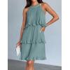ZESICA Women’s 2026 Summer Halter Dresses Sleeveless Ruffle Tiered Layered Chiffon Pleated A Line Swing Mini Dress(Sage)