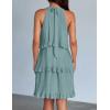 ZESICA Women’s 2026 Summer Halter Dresses Sleeveless Ruffle Tiered Layered Chiffon Pleated A Line Swing Mini Dress(Sage)
