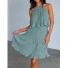 ZESICA Women’s 2026 Summer Halter Dresses Sleeveless Ruffle Tiered Layered Chiffon Pleated A Line Swing Mini Dress(Sage)