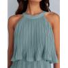 ZESICA Women’s 2026 Summer Halter Dresses Sleeveless Ruffle Tiered Layered Chiffon Pleated A Line Swing Mini Dress(Sage)