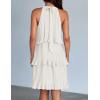 ZESICA Women’s 2026 Summer Halter Dresses Sleeveless Ruffle Tiered Layered Chiffon Pleated A Line Swing Mini Dress(White)