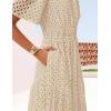ZESICA Women’s 2026 Summer Short Sleeve Maxi Dress Casual V Neck Hollow Out Eyelet Ruffle Swing A Line Long Dresses(Apricot)