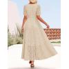 ZESICA Women’s 2026 Summer Short Sleeve Maxi Dress Casual V Neck Hollow Out Eyelet Ruffle Swing A Line Long Dresses(Apricot)