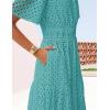 ZESICA Women’s 2026 Summer Short Sleeve Maxi Dress Casual V Neck Hollow Out Eyelet Ruffle Swing A Line Long Dresses(Aqua)