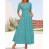 ZESICA Women’s 2026 Summer Short Sleeve Maxi Dress Casual V Neck Hollow Out Eyelet Ruffle Swing A Line Long Dresses(Aqua)