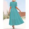 ZESICA Women’s 2026 Summer Short Sleeve Maxi Dress Casual V Neck Hollow Out Eyelet Ruffle Swing A Line Long Dresses(Aqua)