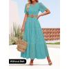 ZESICA Women’s 2026 Summer Short Sleeve Maxi Dress Casual V Neck Hollow Out Eyelet Ruffle Swing A Line Long Dresses(Aqua)