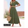 ZESICA Women’s 2026 Summer Short Sleeve Maxi Dress Casual V Neck Hollow Out Eyelet Ruffle Swing A Line Long Dresses(Army Green)