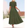 ZESICA Women’s 2026 Summer Short Sleeve Maxi Dress Casual V Neck Hollow Out Eyelet Ruffle Swing A Line Long Dresses(Army Green)