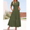 ZESICA Women’s 2026 Summer Short Sleeve Maxi Dress Casual V Neck Hollow Out Eyelet Ruffle Swing A Line Long Dresses(Army Green)