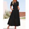 ZESICA Women’s 2026 Summer Short Sleeve Maxi Dress Casual V Neck Hollow Out Eyelet Ruffle Swing A Line Long Dresses(Black)
