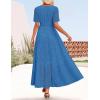 ZESICA Women’s 2026 Summer Short Sleeve Maxi Dress Casual V Neck Hollow Out Eyelet Ruffle Swing A Line Long Dresses(Cobalt)
