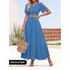 ZESICA Women’s 2026 Summer Short Sleeve Maxi Dress Casual V Neck Hollow Out Eyelet Ruffle Swing A Line Long Dresses(Cobalt)