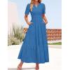 ZESICA Women’s 2026 Summer Short Sleeve Maxi Dress Casual V Neck Hollow Out Eyelet Ruffle Swing A Line Long Dresses(Cobalt)
