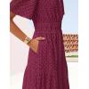 ZESICA Women’s 2026 Summer Short Sleeve Maxi Dress Casual V Neck Hollow Out Eyelet Ruffle Swing A Line Long Dresses(Fuchsia)