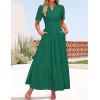 ZESICA Women’s 2026 Summer Short Sleeve Maxi Dress Casual V Neck Hollow Out Eyelet Ruffle Swing A Line Long Dresses(Green)