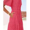 ZESICA Women’s 2026 Summer Short Sleeve Maxi Dress Casual V Neck Hollow Out Eyelet Ruffle Swing A Line Long Dresses(Hot Pink)