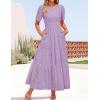 ZESICA Women’s 2026 Summer Short Sleeve Maxi Dress Casual V Neck Hollow Out Eyelet Ruffle Swing A Line Long Dresses(Light Purple)