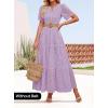 ZESICA Women’s 2026 Summer Short Sleeve Maxi Dress Casual V Neck Hollow Out Eyelet Ruffle Swing A Line Long Dresses(Light Purple)