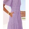 ZESICA Women’s 2026 Summer Short Sleeve Maxi Dress Casual V Neck Hollow Out Eyelet Ruffle Swing A Line Long Dresses(Light Purple)