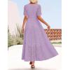 ZESICA Women’s 2026 Summer Short Sleeve Maxi Dress Casual V Neck Hollow Out Eyelet Ruffle Swing A Line Long Dresses(Light Purple)