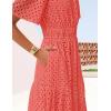 ZESICA Women’s 2026 Summer Short Sleeve Maxi Dress Casual V Neck Hollow Out Eyelet Ruffle Swing A Line Long Dresses(Peach)