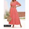 ZESICA Women’s 2026 Summer Short Sleeve Maxi Dress Casual V Neck Hollow Out Eyelet Ruffle Swing A Line Long Dresses(Peach)