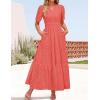ZESICA Women’s 2026 Summer Short Sleeve Maxi Dress Casual V Neck Hollow Out Eyelet Ruffle Swing A Line Long Dresses(Peach)