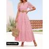 ZESICA Women’s 2026 Summer Short Sleeve Maxi Dress Casual V Neck Hollow Out Eyelet Ruffle Swing A Line Long Dresses(Pink)