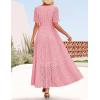 ZESICA Women’s 2026 Summer Short Sleeve Maxi Dress Casual V Neck Hollow Out Eyelet Ruffle Swing A Line Long Dresses(Pink)