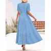 ZESICA Women’s 2026 Summer Short Sleeve Maxi Dress Casual V Neck Hollow Out Eyelet Ruffle Swing A Line Long Dresses(Sky)