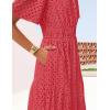 ZESICA Women’s 2026 Summer Short Sleeve Maxi Dress Casual V Neck Hollow Out Eyelet Ruffle Swing A Line Long Dresses(Watermelon)