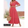 ZESICA Women’s 2026 Summer Short Sleeve Maxi Dress Casual V Neck Hollow Out Eyelet Ruffle Swing A Line Long Dresses(Watermelon)