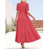 ZESICA Women’s 2026 Summer Short Sleeve Maxi Dress Casual V Neck Hollow Out Eyelet Ruffle Swing A Line Long Dresses(Watermelon)
