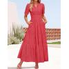 ZESICA Women’s 2026 Summer Short Sleeve Maxi Dress Casual V Neck Hollow Out Eyelet Ruffle Swing A Line Long Dresses(Watermelon)