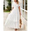 ZESICA Women’s 2026 Summer Short Sleeve Maxi Dress Casual V Neck Hollow Out Eyelet Ruffle Swing A Line Long Dresses(White)