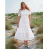 ZESICA Women’s 2026 Summer Short Sleeve Maxi Dress Casual V Neck Hollow Out Eyelet Ruffle Swing A Line Long Dresses(White)